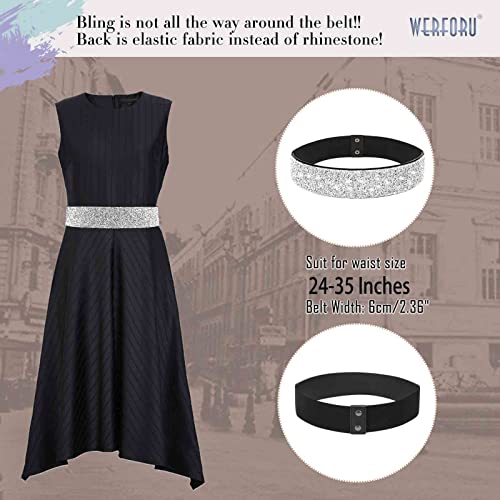 WERFORU Women Rhinestone Wide Elastic Dress Belt Bling Crystal Thick Stretch Shiny Party Waist Belt4
