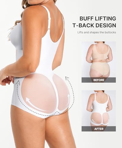 SHAPELLX Shapewear for Women Tummy Control Body Shaper Slimming Bodysuit V Neck Body Shaper Suit Butt Lifter