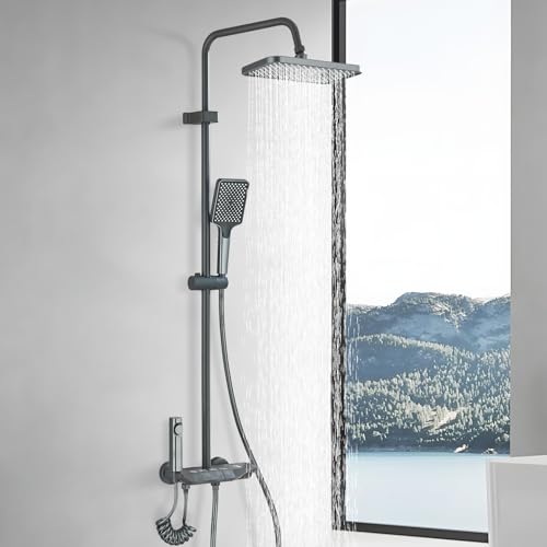 Colonne de Douche Système de Douche Réglable en Hauteur Ensemble de Douche 4 Modes avec Pommeau Carré et Douchette à Main
