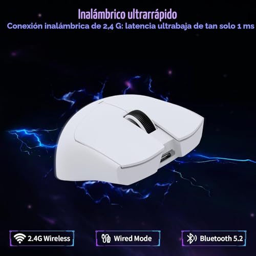 Miniatura 4 de Attack Shark X11se Ratón Inalámbrico Para Juegos, 63g Superligero, Con Sensor Pixart Paw3311, 22000dpi, Trimodo Bluetooth 2,4ghz Con Cable, 1000hz, Batería De 300 Mah, Para Pc Mac Blanco