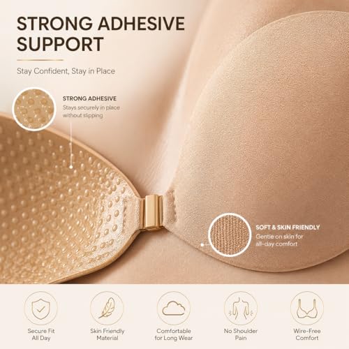 Image of Royal Luxury Women & Girl Strapless Push Up Stick On Invisible Bra - Wire Free Self Adhesive Backless Silicone for Deep Neck Dresses