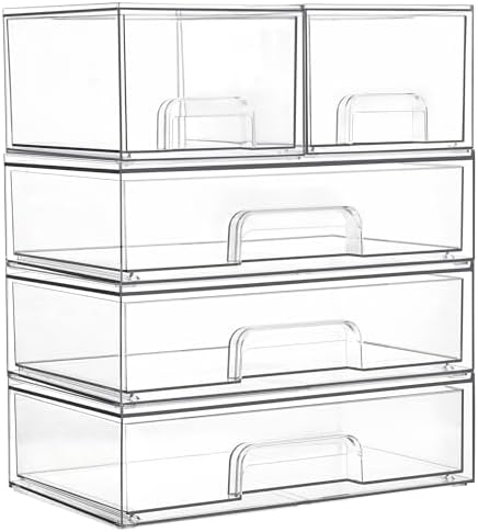 Vtopmart Clear Stackable Storage Drawers Set of 5, Plastic Organi...
