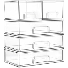 Vtopmart Clear Stackable Storage Drawers Set of 5, Plastic Organizer Bins for Makeup, Cosmetics, Beauty Supplies,Ideal for Vanity, Bathroom,Cabinet,Pantry Organization