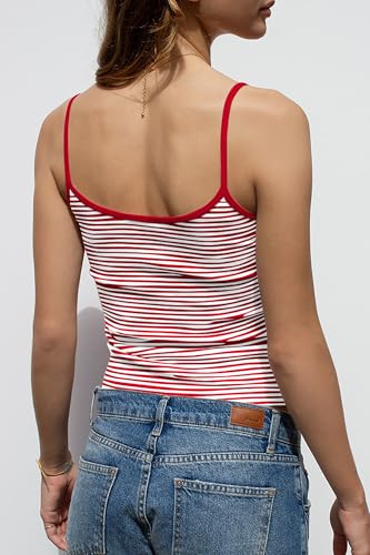BAIGRAM Women Y2K Vintage Striped Spaghetti Straps Crop Cami Tank Sleeveless Slim Cute Summer Backless Tops Aesthetic Teens3