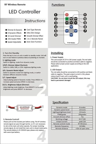 Image of Mini RF LED Dimmer Wireless Remote Controller with Wire for Single Color Strip Light 5v 12v 24v DC 12A Brightness Control for 2835 3528 5050 LED Lights