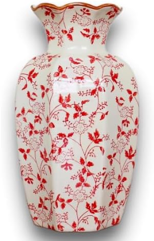 Red and White Ceramic Vase for Flowers, Mid Century Modern Vases,Ceramic Chinoiserie Decorative Jars Pitcher for Your Kitchen/Home Decor/Office/Living Room/Bookshelf/Mantel/-Red