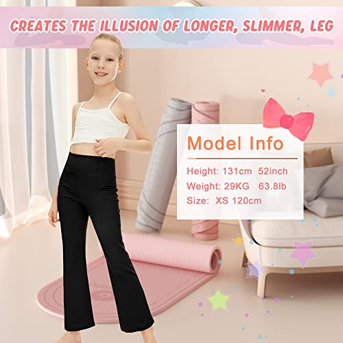 Blingfit Flare Leggings For Girls, Black Yoga Pants High Waist Bell Bottom Pants With Pockets For Kids Palazzo Jazz Dance Pants Size 7-8Y #TOP1