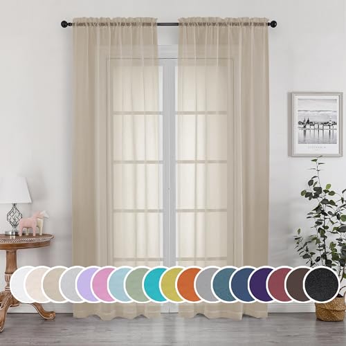Image of OWENIE Taupe Sheer Curtains 84 inches Long for Bedroom Living Room 2 Panels Set, Rod Pocket Solid Taupe Curtain, Soft Touch Elegant Voile Curtains & Drapes for Nursery, 42 inchx84 inch, 2 Pcs