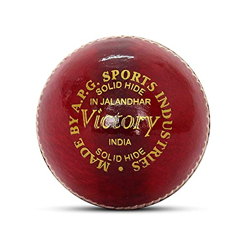 APG Victory Red Leather Cricket Ball Men Size Weight 5.5oz (Made in India)