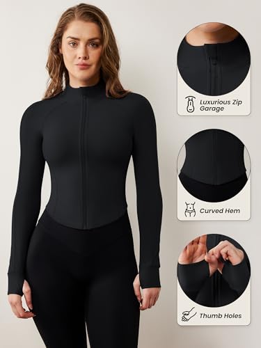 avgo women39s workout jacket lightweight zip up cropped yoga jackets slim fit athletic tops with thumb holes