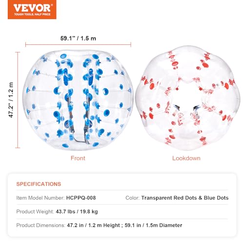 VEVOR Inflatable Bumper Ballѕ 2 Packs; 2FT/3FT/4FT/5FT Body Size Adult Human Bubble Ballѕ, Bumper Bubble Soccer Ballѕ for Teens/Adults
