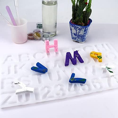 66Pack Epoxy Resin Alphabet Moulds Kit Silicone Numbers Letters Keychain Pendant Jewelry Making Molds Metal Accessories Tools Set for Wedding Baby Shower Birthday DIY Handmade Gift Resin Casting