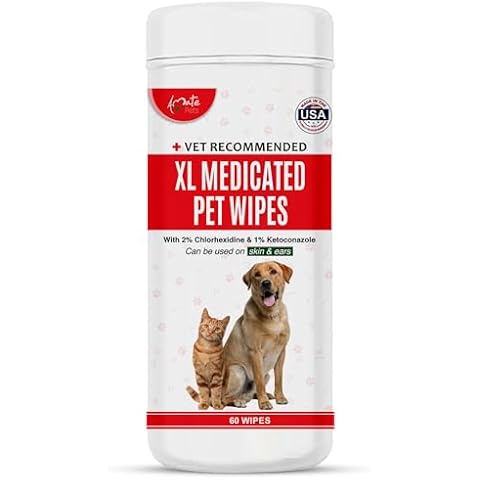 Amate XL Medicated Dog Wipes for Ear Skin & Coat - Pet Wipes for Dogs & Cats - 5” x 6" XL Wipes - Relieve Skin Issues, Hot Spots & Irritation - Pack of 60 Cover