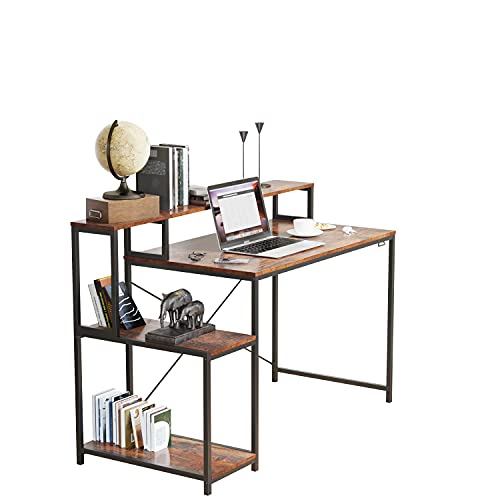 PADMA HOUSE Schreibtisch, Computertisch, PC-Tisch, Holz Schreibtisch mit Ablage Computertisch, Studiencomputer-Laptoptisch mit Lagerregalen Schreiben Tisch für Home Office Schlafzimmer (Vintage-Braun) Cover