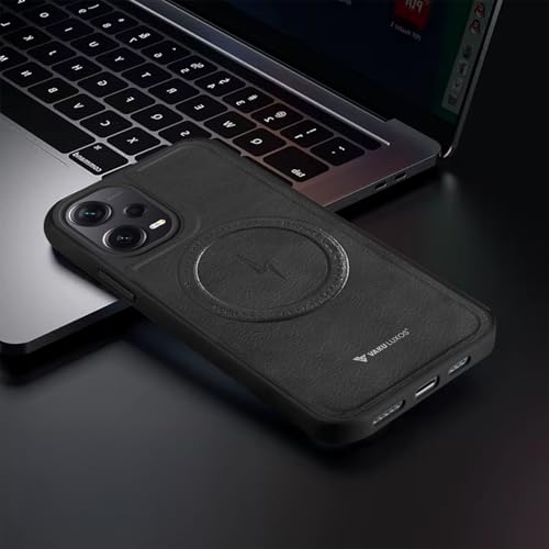 Image of Vaku Luxos Maxtron Back Cover Case for Xiaomi Redmi Note 12 Pro Leather Stitched Magnetic Magsafe TPU Shockproof Case Camera Screen Protector- Black