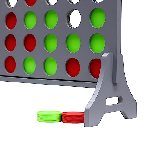 Image of Giant 4 in a Row Game for Family & Adults - Tailgating Pros Jumbo Grey Wooden Four in a Row Indoor & Outdoor Yard Game for Family Party Fun, Portable Activities for Patio, Backyard, and Camping
