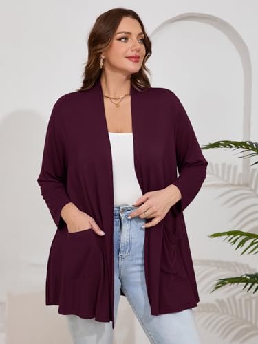 Image of BELAROI Plus Size Lightweight Cardigan Sweaters for Women Casual Open Front 3 /4 Sleeve Cover Up