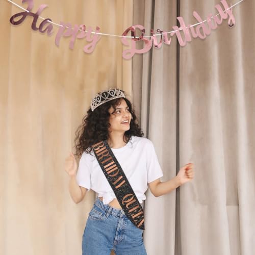 Set de tiara y banda elegante de aleación brillante y satén suave KJHBV 4