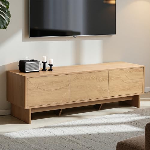 Hometopia TV Schrank Holz 150 cm für Fernseher 5570 Zoll Japandi TV Lowboard mit Stauraum und offenen Fächern Moderner Fernsehschrank für Wohnzimmer 150 × 48 × 48 cm