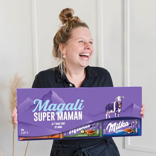 Milka Méga Tablette de Chocolat Personnalisée - Cadeau anniversaire homme & femme, Cadeau personnalisé avec Nom et Message (6 Tablettes)