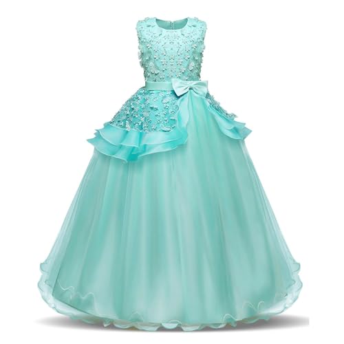 NNJXD Vestido sin mangas para niñas, con bordados, estilo de princesa, para graduaciones y bailes. - Verde - 9-10 años