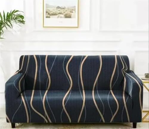 Image of BLUSH & BLOOM 3 Seater Elastic Stretchable Sofa Cover with Floral Print, Navy Blue, Elastic Slipcover for Living Room (Navy Blue 1)