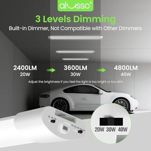 Image of ALUSSO LED Shop Lights 4FT for Garage, 4800LM Adjustable 20W /30W /40W, 5CCT 2700K 3000K 4000K 5000K 6500K, 120V, Warm to Cool Daylight Linkable Shop Lights for Workshop, ETL, 2 Pack