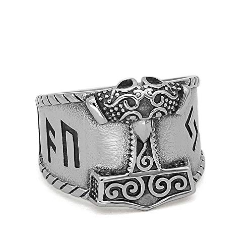GuoShuang viking Men Mjolnir Thor Hammer raven rune Stainless steel Ring With Valknut Gift Bag Nordic jewelry