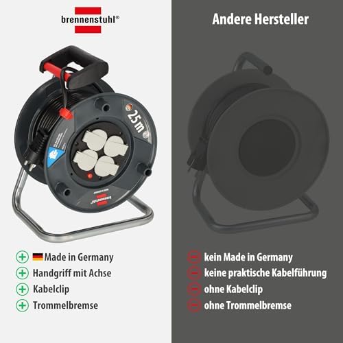 Bild 5 - Brennenstuhl Garant V2 Kabeltrommel 25m Kabel (Made in Germany, 4 Schutzkontakt-Steckdosen, Überhitzungsschutz, Trommelkörper aus Spezialkunststoff)
