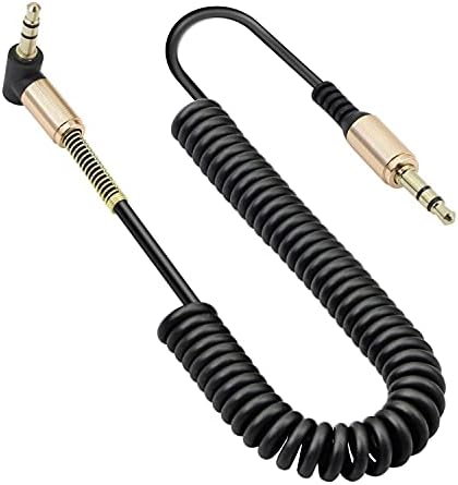 GELRHONR Coiled 3.5mm Audio Cable,Right Angle 3.5mm Male to Male Stereo TRS Cable for Car Stereo Smartphone Tablet MP3 Player