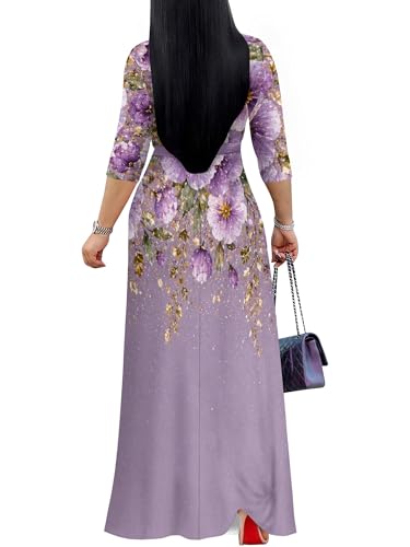 Image of PinkPatty Plus Size Maxi Dresses for Women Casual Flowy Long Dress 3 /4 Sleeve V Neck Wrap Dress with Belt