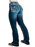 Flamingals Butt Lifting Bootcut Jeans Stretchy Casual Fall Winter Trendy Flare Leg Jeans for Women Rhinestone Dark Blue S