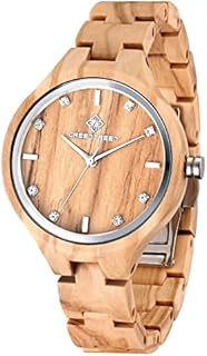 GREENTREEN Damen Holzuhr Quarz Holz Armbanduhr Damen 36mm Zifferblatt-Klassische Uhr olivenholz Watch(Khaki-1)