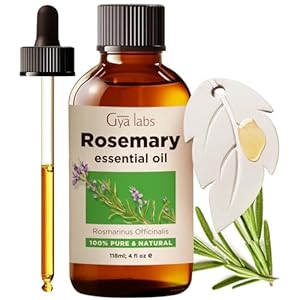 Gya Labs Rosemary Oil Set for Hair – Huge 4 Fl Oz – 100% Pure Natural Rosemary Essential Oil for Hair, Skin, Scalp, Diffuser & Candle Making Scent – with Leaf Styling Aromatherapy Stone