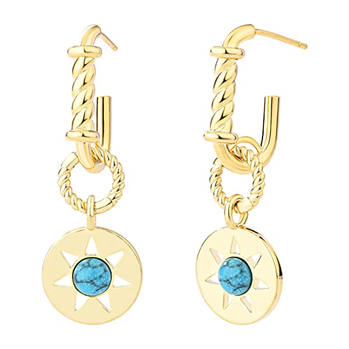 Mabarri Gold Pendant Earrings 14K Yellow Gold Plated Mother Of Pearl Earrings For Women Girls Trendy Opal Dangle Drop Earrings With 925 Sterling Silver Posts Hypoallergenic Lightweight (Turquoise Earrings) #TOP3