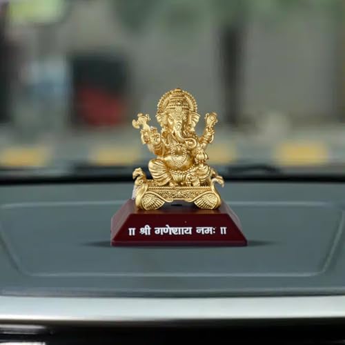 Image of Saugat Traders Metal Ganesha Idol for Car Dashboard Home Decor Golden Ganesh Ji Statue Showpiece Diwali New Year Gift for Corporate Client, Friends, Employees Religious Gift