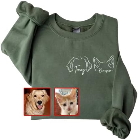 GODMERCH Custom Dog Ears Sweatshirt, Line Art Dog Ears Sweatshirt, Custom Dog Photo Sweatshirt, Dog Mom Sweatshirt, Dog Mom Shirts For Women, Dog Mom Gifts For Women, Dog Lovers Gifts