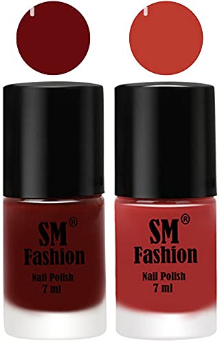 Image of Long Lasting Nail Polish | Nail Paint Combo 7 ml Each) - Set of 2 Wine Red-Dark Peach