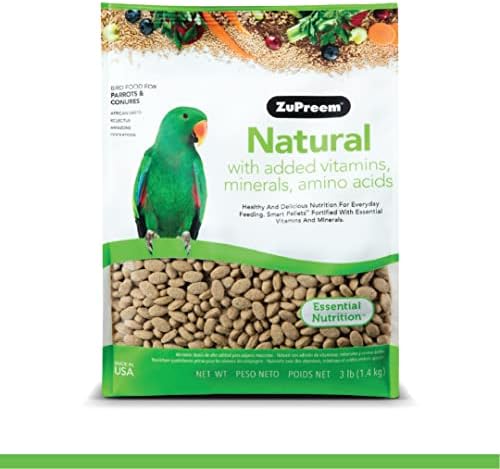 ZuPreem Natural Bird Food Pellets for Parrots & Conures, 3 lb (Pack of 1) - Daily Nutrition, Made in USA for Caiques, African Greys, Senegals, Amazons, Eclectus