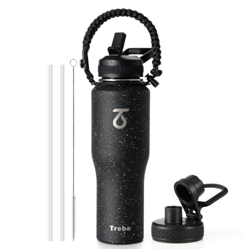 Trebo 32 oz Water Bottle Insulated Fits in Any Car Cup Holder with 2 Lids