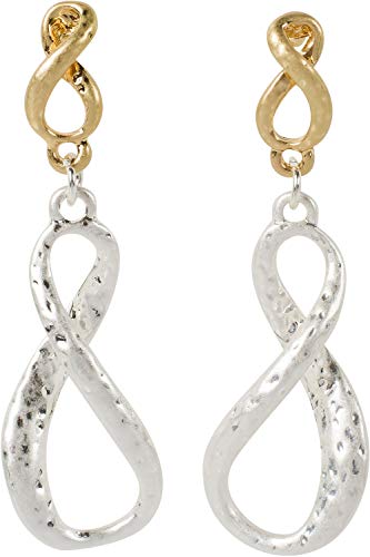 Preisvergleich Produktbild styleBREAKER Damen Ohrringe Infinity mit matt Gehämmerter Oberfläche und Stecker Verschluss, Ohrhänger, Ohrschmuck 05090038, Farbe:Silber-Gold
