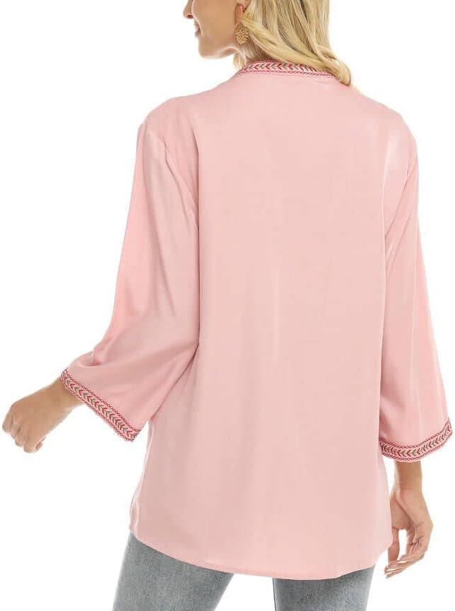 LauraKlein Women's Mexican Embroidered Tops Bohemian Clothes 3/4 Sleeve V Neck Boho Shirts Peasant Tunics Blouses - Image 4