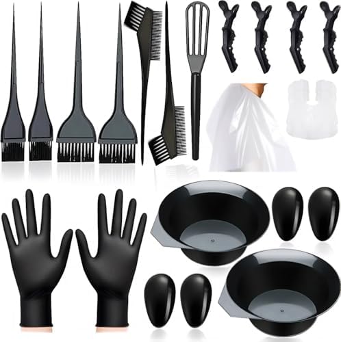 20 Pcs Hair Dye Brush and Bowl Set, Hair Dye Coloring Kit, Hair Coloring Bleaching, Hair Dye Tools for DIY Salon. Hair Tinting Bowl/Dye Brush/Ear Cover/Gloves/Tint Comb image 5