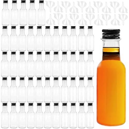 Mini Liquor Bottles,50 Pack Empty Spirit Bottles with Black Cap,1oz/30ml Mini Alcohol Bottle with 20 Funnels,Miniature Bottle for Weddings,Party Favors