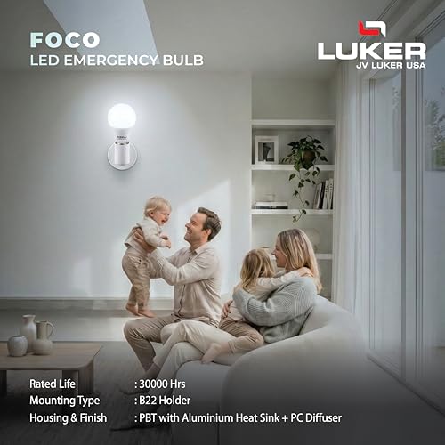 Image of LUKER JVLuker 9W Emergency LED Bulb B22 Base Energy Efficient Inverter Light 3.5 Hours Backup 120 Degree Wide Beam Coverage High CRI Lights for Home and Office 1 Year Warranty (Pack of 2, White)