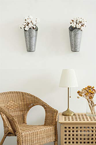 Mkono Galvanized Metal Wall Planter Farmhouse Wall Vase For Artificial Plants Flowers, Rustic Hanging Fake Flowers Holder Country Home Bedroom Living Room Decor Set Of 2, Silver, Small #TOP4