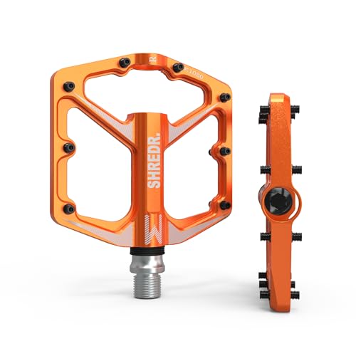 Shredr. Flat Pedale für MTB | Superleichte Flatpedals fürs Mountainbike | In 2 Größen und 9 Farben | Nur 320 Gramm (orange, M)