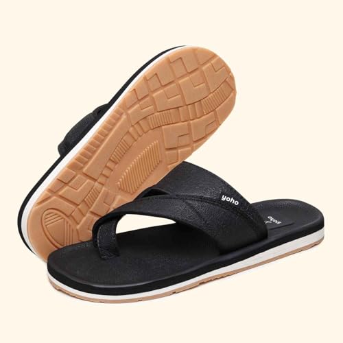 Image of YOHO Snugly Ethnic Orthopedic Slippers for Men | Diabetic Blood Circulation | Toe Ring Slip-On | Stylish Lightweight Flip Flops with Footpharma Footbed | Anti-Skid Chappals for Everyday