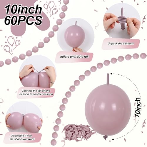 Image of Dusty Pink Quick Link Balloons, 60PCS 10 Inch Blush Pink Linking Balloons for Making Balloon Wall Heart Arch Tails Balloon for Girls Wedding Birthday Bride Baby Shower Engagement Party Decorations
