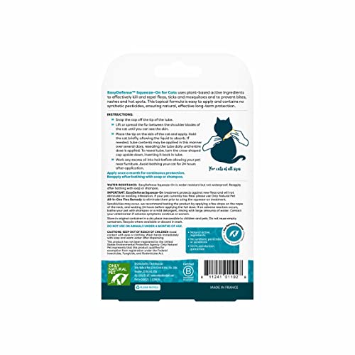 Only Natural Pet Flea And Tick Prevention For Cats - Easydefense Flea Remedy - Natural Flea Treatment Control Squeeze-On Drops - Three Months Supply (Single) #TOP3